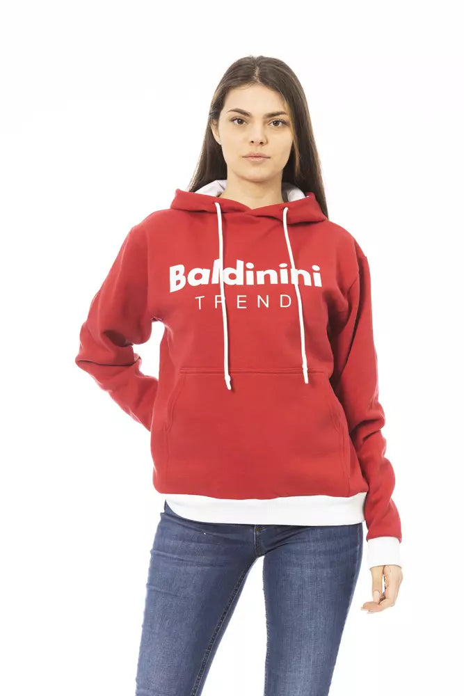 Baldinini Trend Red Cotton Women Hoodie Hoodie with Crew Neck Simple Timeless