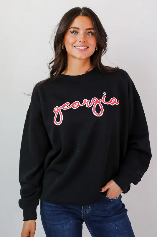 Black Georgia Script Sweatshirt Hoodie with Turtle Neck Cozy Winter