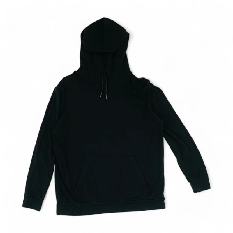 Black Solid Hoodie Hoodie with Mock Neck Collared Structured