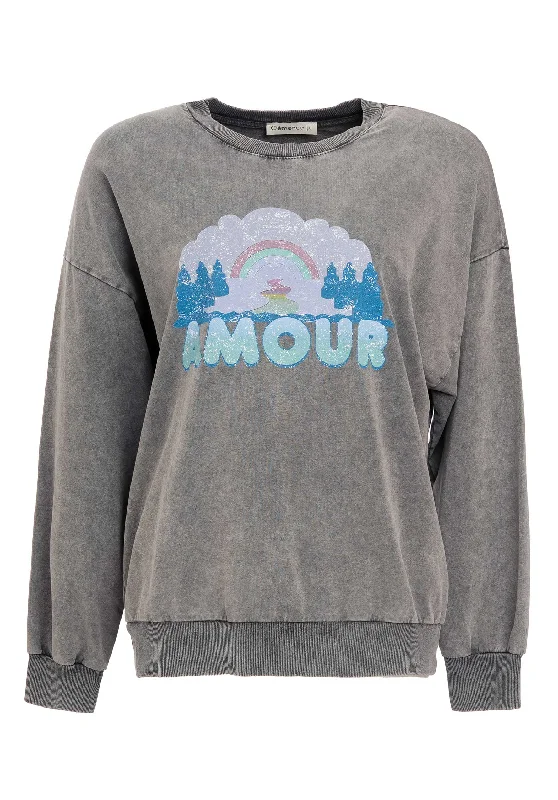 Sweatshirt 4629 Gris-Amour Hoodie with Back Slit Movement Comfort