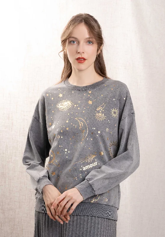 Sweatshirt 4629 Gris-Planete Hoodie with Tied Waist Feminine Flattering