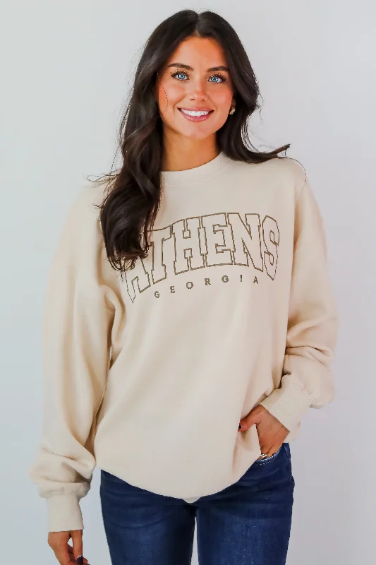 Cream Athens Georgia Sweatshirt Hoodie with Toggle Buttons Decorative Unique