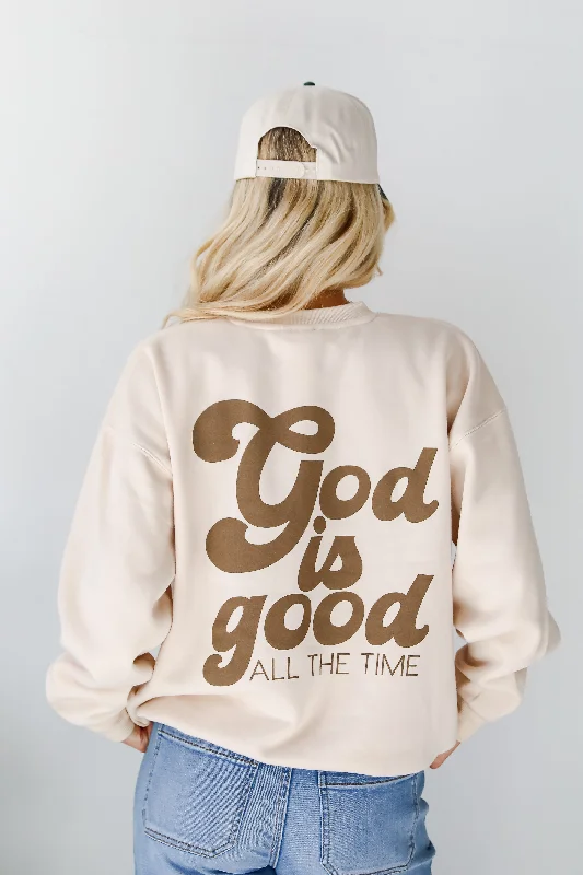 Cream God is Good All The Time Sweatshirt Hoodie with Bell Sleeves Flared Feminine