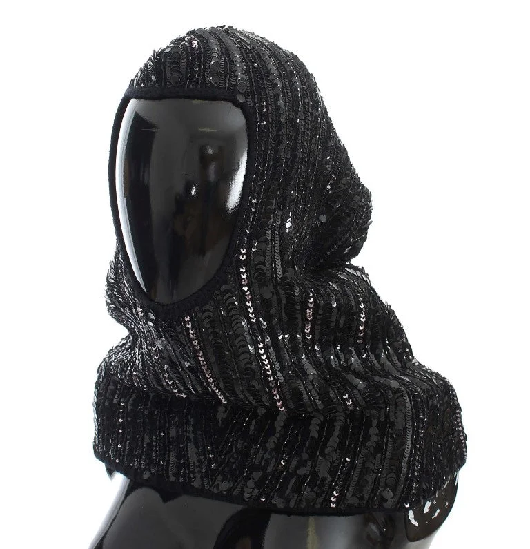 Dolce & Gabbana Elegant  Sequined Hooded Scarf Women's Wrap Hoodie with Set-In Sleeves Structured Classic