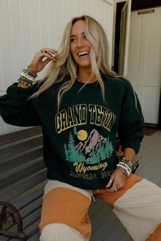 Grand Teton Sweatshirt - Green Hoodie with Hem Frayed Vintage Worn