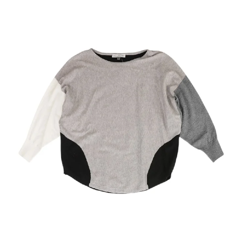 Gray Color Block Sweatshirt Hoodie with Hem Detail Decorative Unique