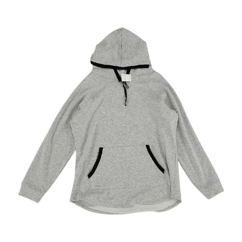 Gray Solid Hoodie Hoodie with Hem Embroidery Detailed Premium