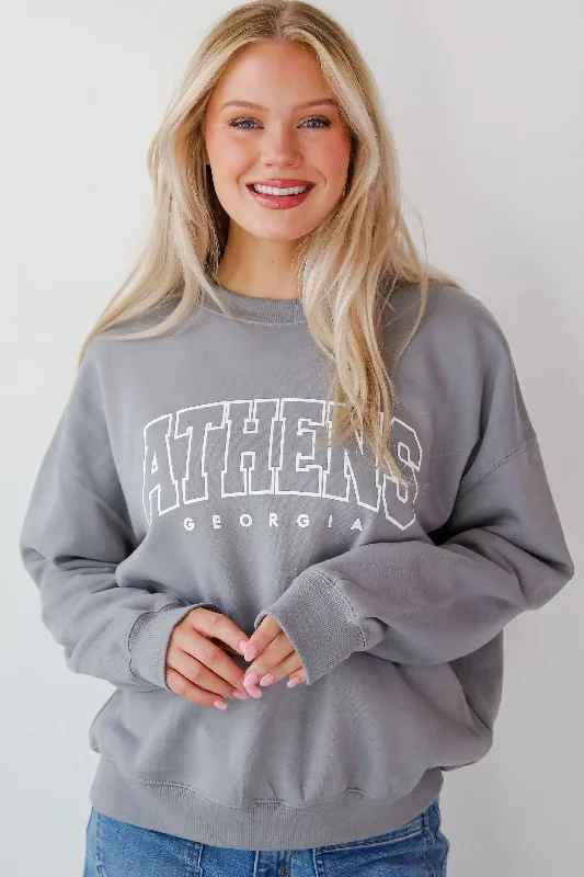 Grey Athens Georgia Sweatshirt Hoodie with Embroidery Detailed Premium