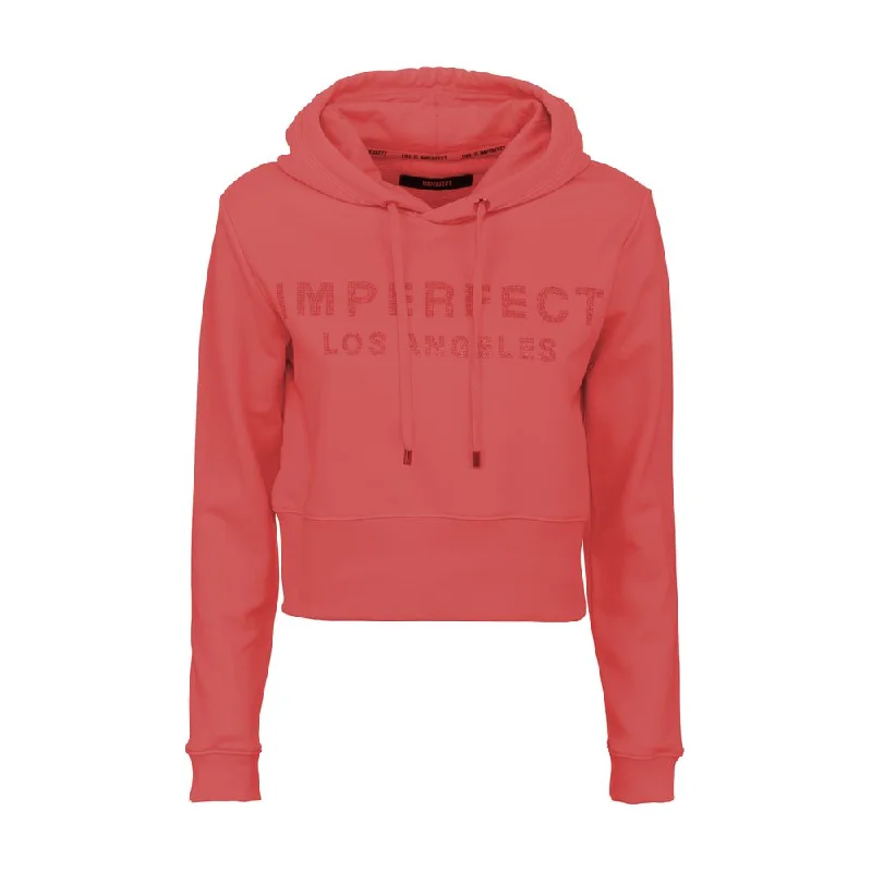 Imperfect Red Cotton Women's Hoodie Hoodie with Emblem Brand Identity