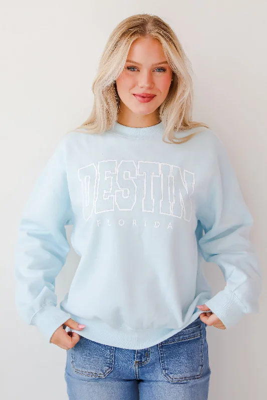 Light Blue Destin Florida Sweatshirt Hoodie with Button Classic Timeless