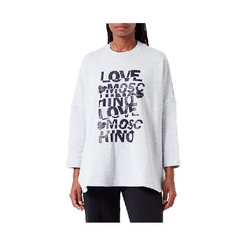 Love Moschino Glittered Cotton Oversized Sweatshirt - Grey Oversized Hoodie Comfort Casual