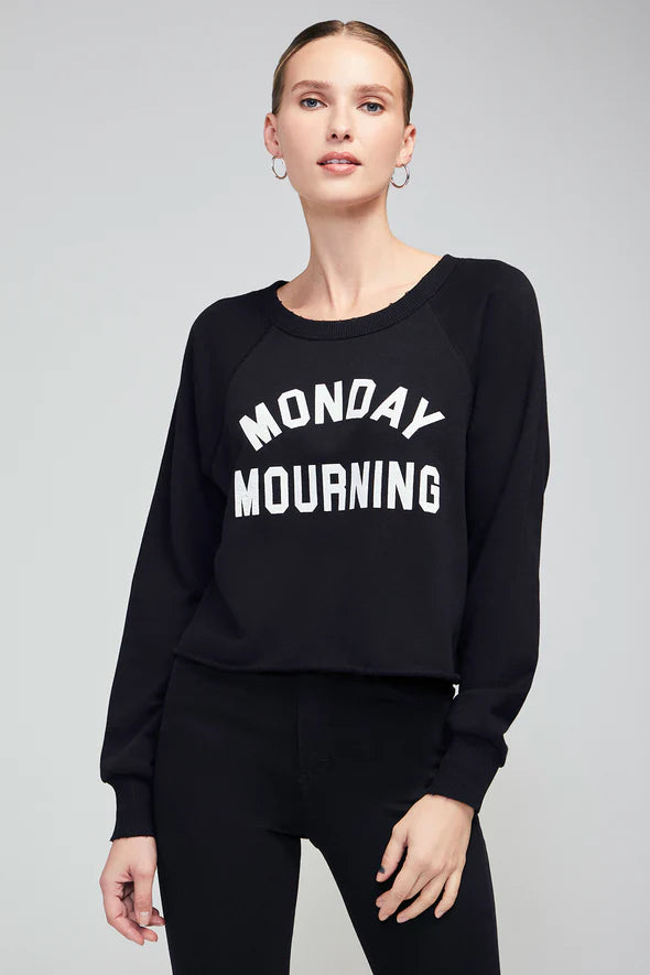 Monday Mourning Cropped Sweatshirt Hoodie with Lace Feminine Delicate