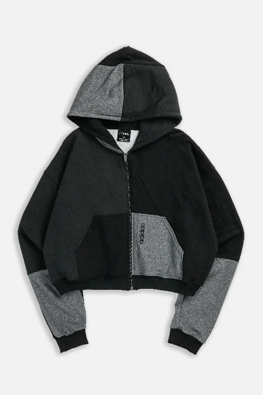 Rework Adidas Crop Zip Hoodie - L Zip Hoodie Drawstring Kangaroo Pocket