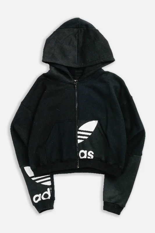 Rework Adidas Crop Zip Hoodie - S Hoodie with Tied Waist Feminine Flattering