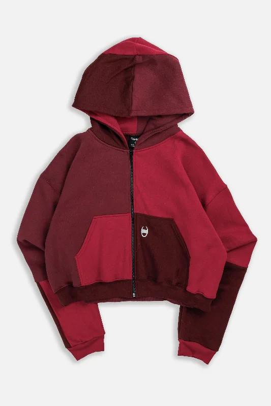 Rework Champion Crop Zip Hoodie - L Hoodie with Rolled Sleeves Casual Relaxed