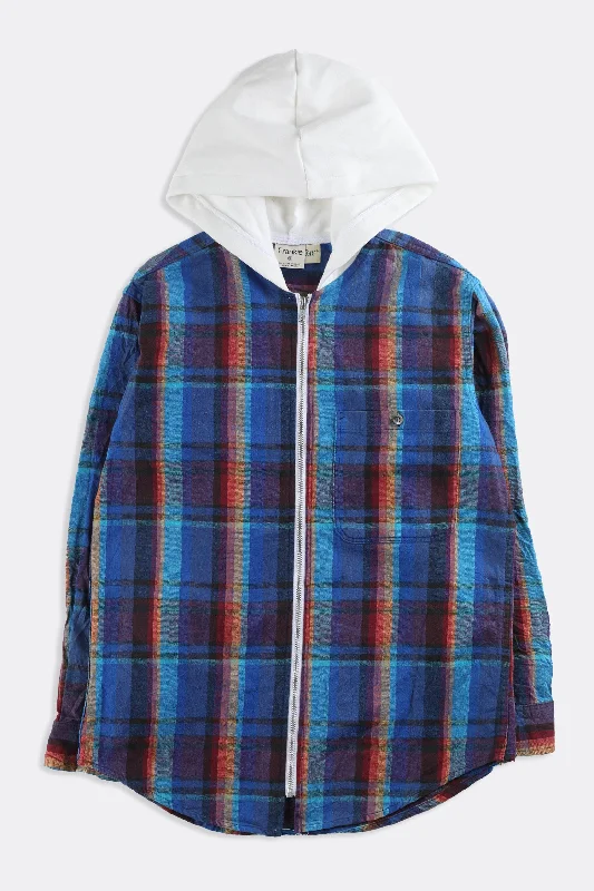 Rework Hooded Flannel - Women- XS, Men-XXS Hoodie with Double Zipper Versatile Adjustable