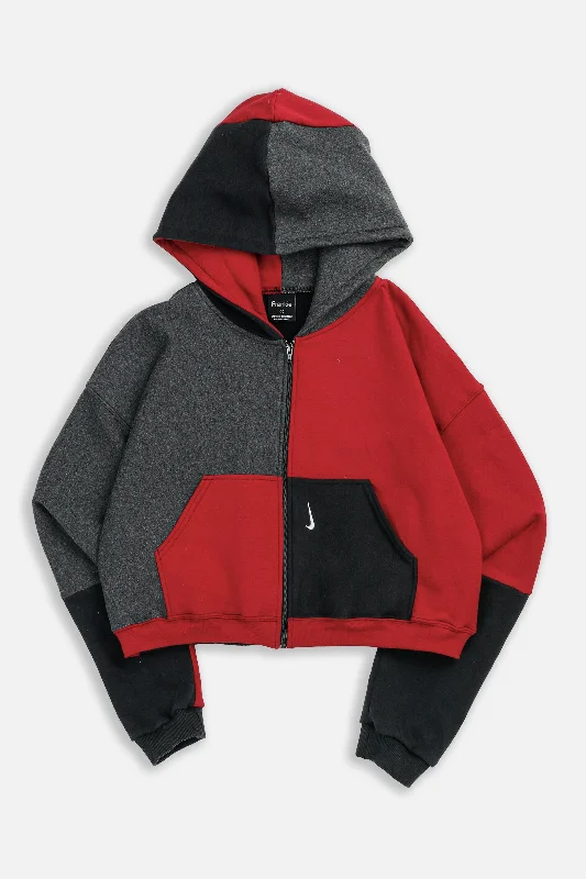 Rework Nike Crop Zip Hoodie - L Hoodie with Belted Waist Structured Tailored