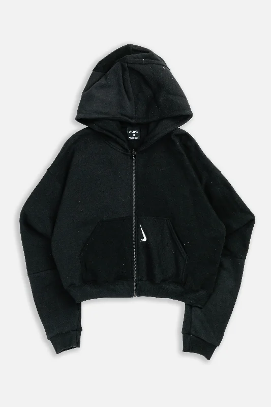 Rework Nike Crop Zip Hoodie - M Hoodie with Hem Raw Edge Edgy Unfinished