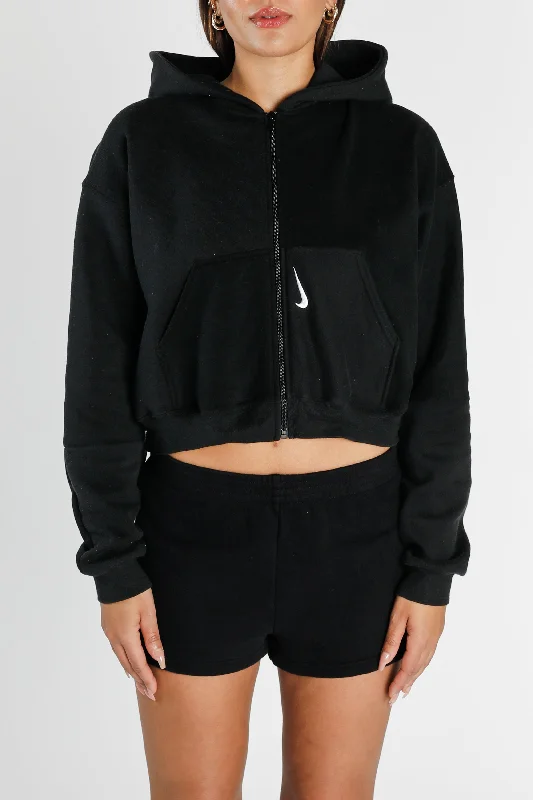 Rework Nike Crop Zip Hoodie - M Hoodie with Typography Text Message