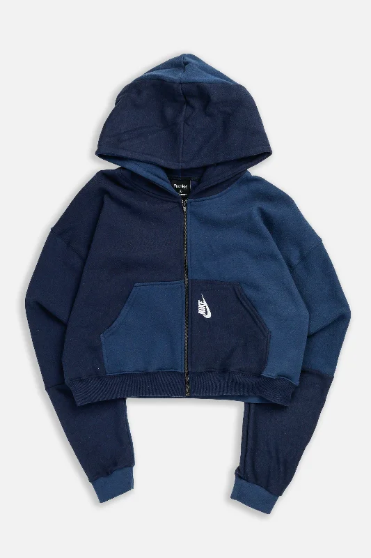 Rework Nike Crop Zip Hoodie - S Hoodie with Hem Detail Decorative Unique