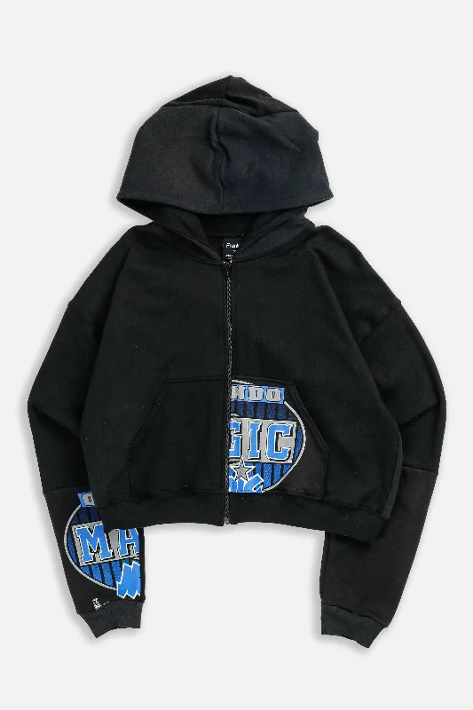 Rework Orlando Magic NBA Crop Zip Hoodie - M Hoodie with Applique Textured Unique