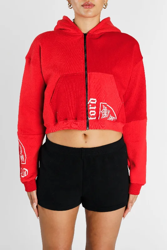 Rework Oxford Crop Zip Hoodie - XS Hoodie with Applique Textured Unique