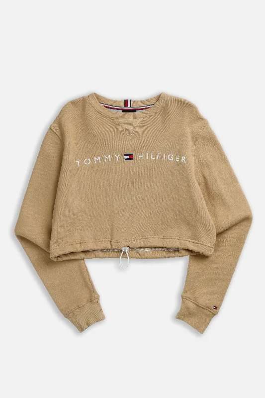 Rework Tommy Cinched Crop Sweatshirt - L Hoodie with Slim Fit Tailored Modern