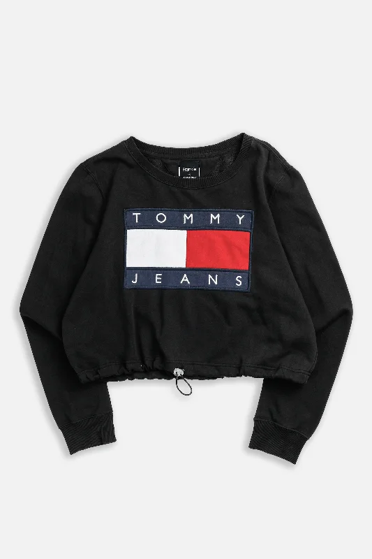 Rework Tommy Cinched Crop Sweatshirt - XL Hoodie with Set-In Sleeves Structured Classic