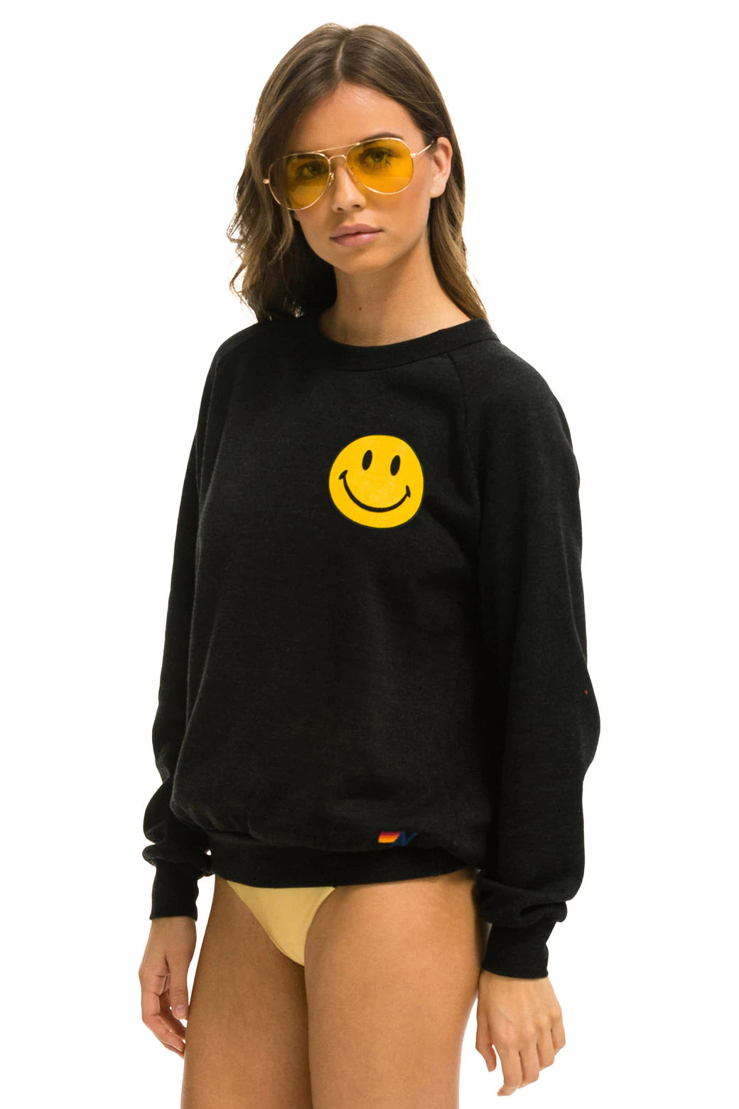 Smiley 2 Crew Sweatshirt Hoodie with Batwing Sleeves Loose Dramatic