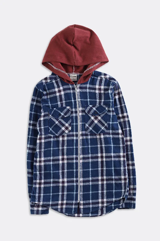 Unisex Rework Hooded Flannel - Women-S, Men-XS Hoodie with Hem Elastic Stretchable Comfortable