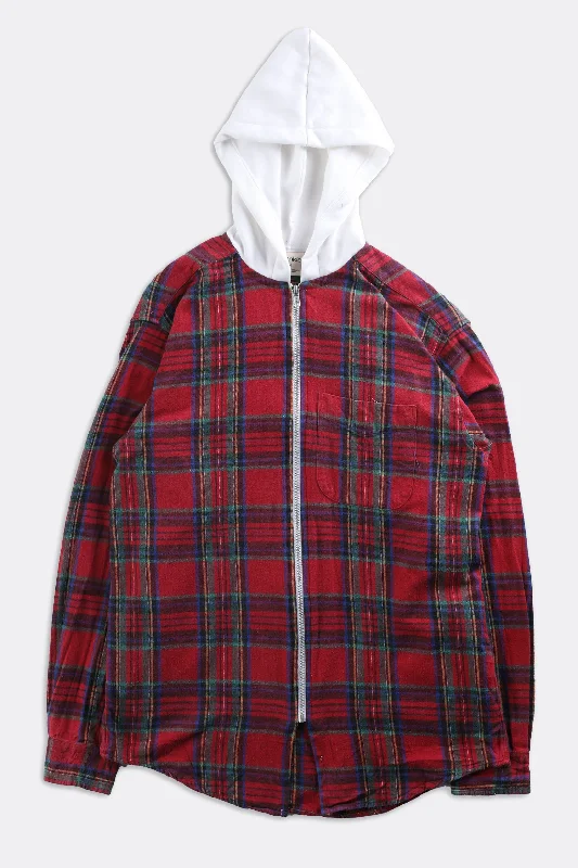 Unisex Rework Hooded Flannel - Women-M, Men-S Hoodie with Slit Hem Functional Movement