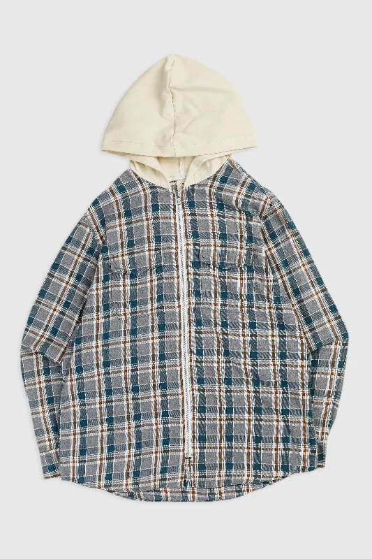 Unisex Rework Hooded Flannel - M Hoodie with Hem Raw Edge Edgy Unfinished