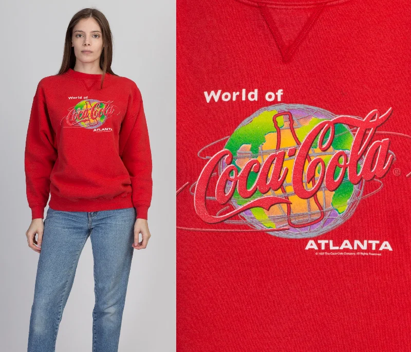 Vintage Coca Cola Atlanta Sweatshirt - Men's Small, Women's Medium Cotton Hoodie Fleece Lining Warmth