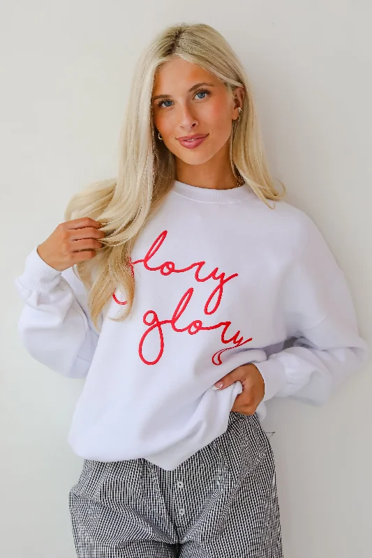 White Glory Glory Script Sweatshirt Hooded Sweatshirt Casual Wear Street Style