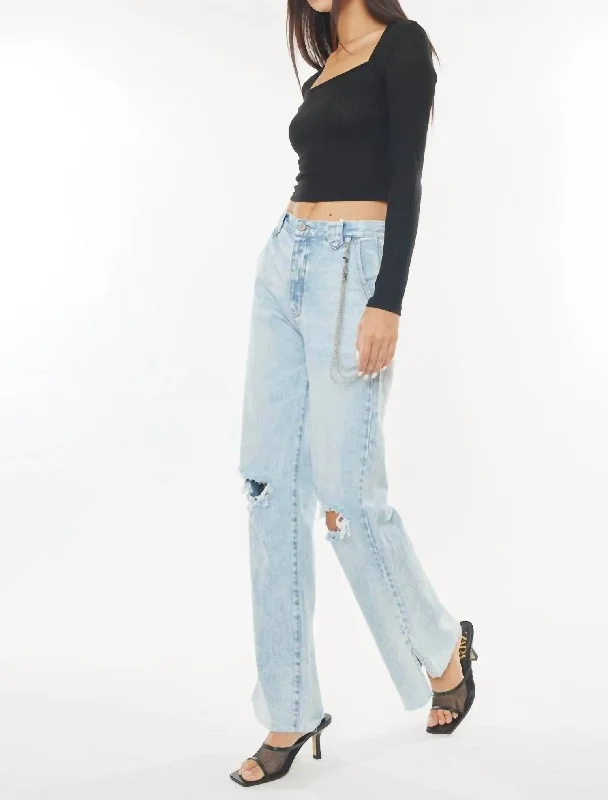 90S Flare Jean In Light Wash Stylish Acid-Wash Jeans