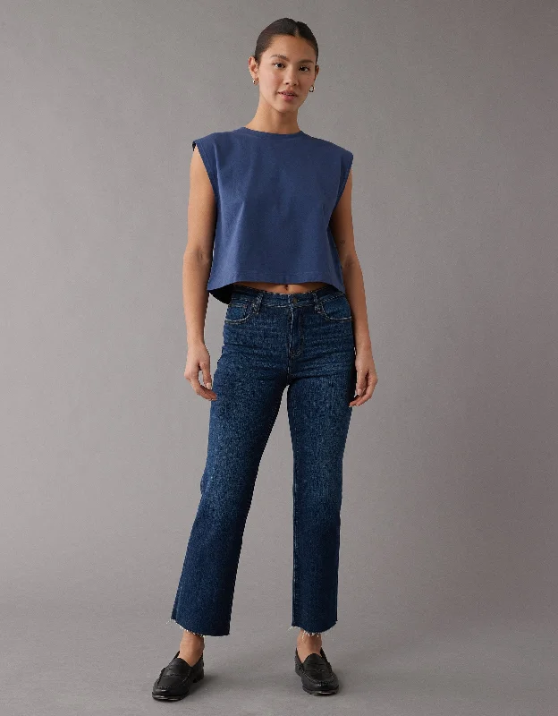 AE Stretch High-Waisted Kick Bootcut Crop Jean Casual Wide-Legged Denim Jeans