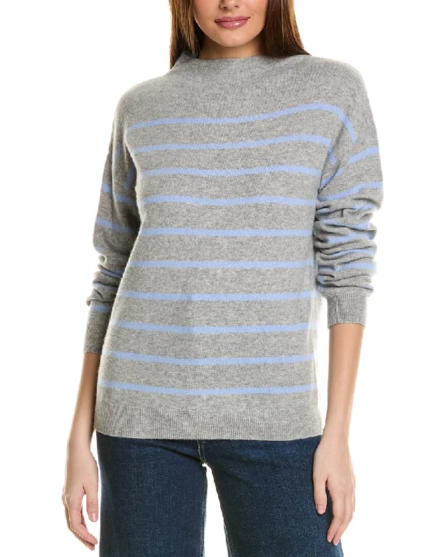 Amicale Cashmere Jersey Striped Funnel Neck Cashmere Sweater Velvet Chenille Corduroy