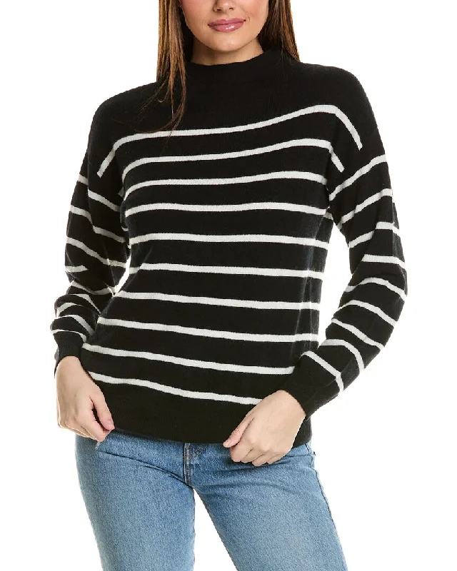 Amicale Cashmere Jersey Striped Funnel Neck Cashmere Sweater Layered Multi-layer Single Layer Amicale Cashmere Jersey Striped Funnel Neck Cashmere Sweater Layered Multi-layer Single Layer
