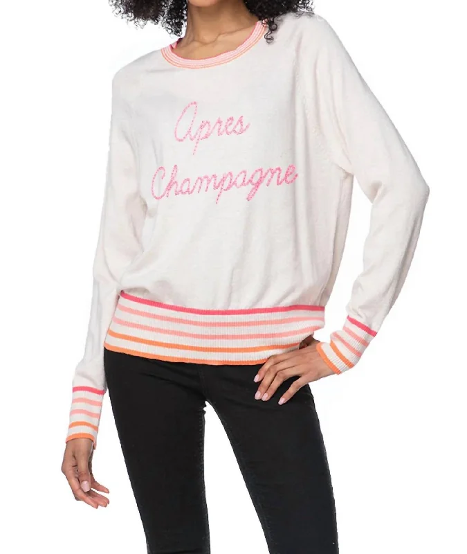 Apres Champagne Sweater In White/pink Boat Neck Shawl Collar Notched Collar