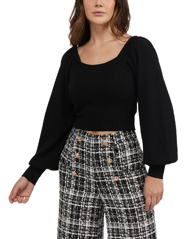 Bebe Women's Button Front Puff Sleeve Sweater Hooded Sweater Collared Sweater Shawl Collar