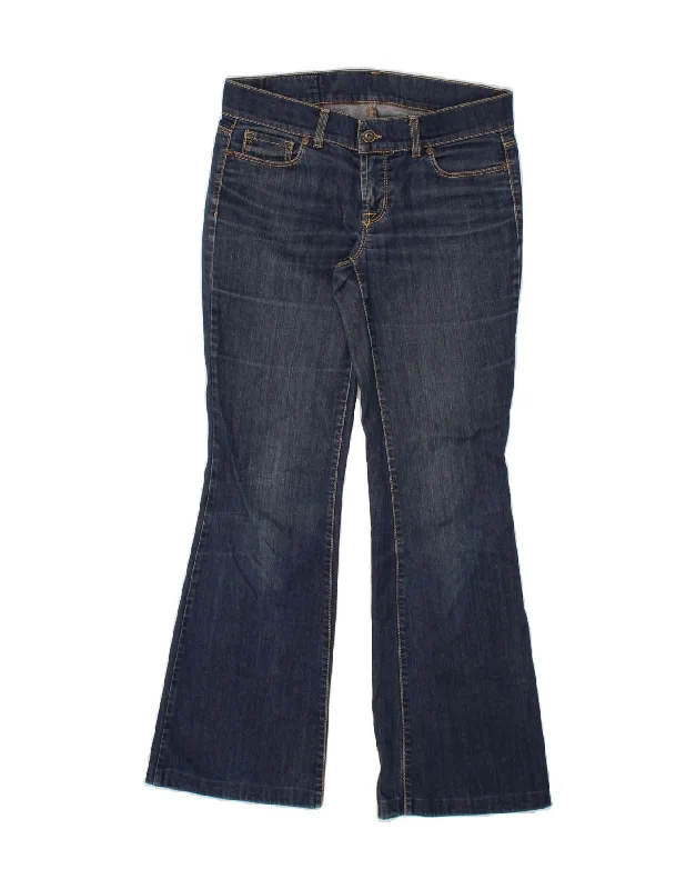 BENETTON Womens Flared Jeans W30 L30 Navy Blue Fashionable Raw Hemmed Jeans