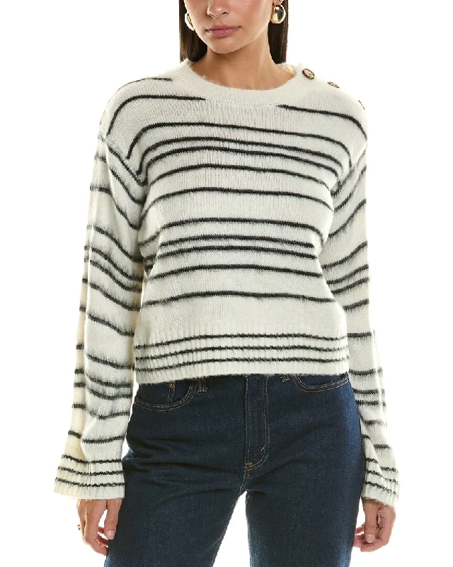 Bishop + Young Noelle Stripe Fuzzy Sweater Zippered Buttoned Snapped