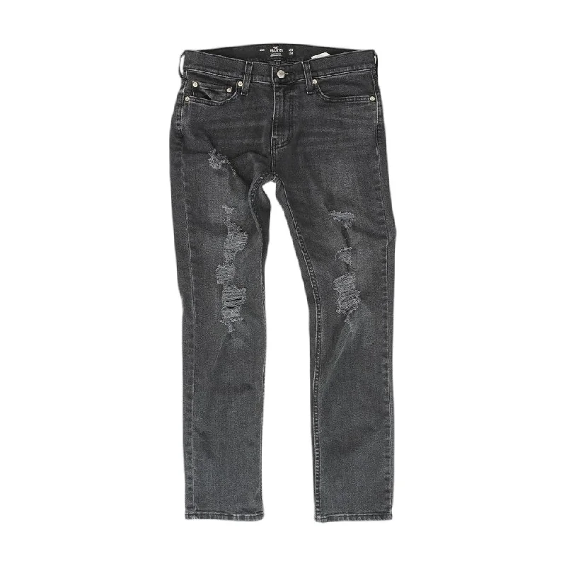 Black Solid Skinny Jeans Comfortable Distressed Straight-Leg Jeans