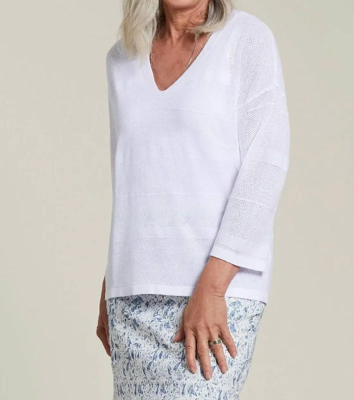 Blended Yarn Drp Shoulder Sweater In White Nylon Fabric Polyester Fabric Spandex Fabric