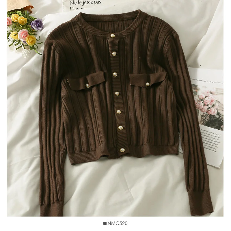 Blouse women's autumn round neck long sleeve button knit  1773 Double-Layered Blouse