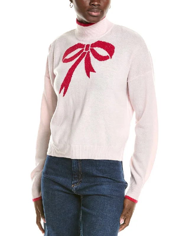 Brodie Cashmere Wool & Cashmere-Blend Lurex Bow Mock Neck Jumper Notch Collar Peter Pan Collar Cowl Neck