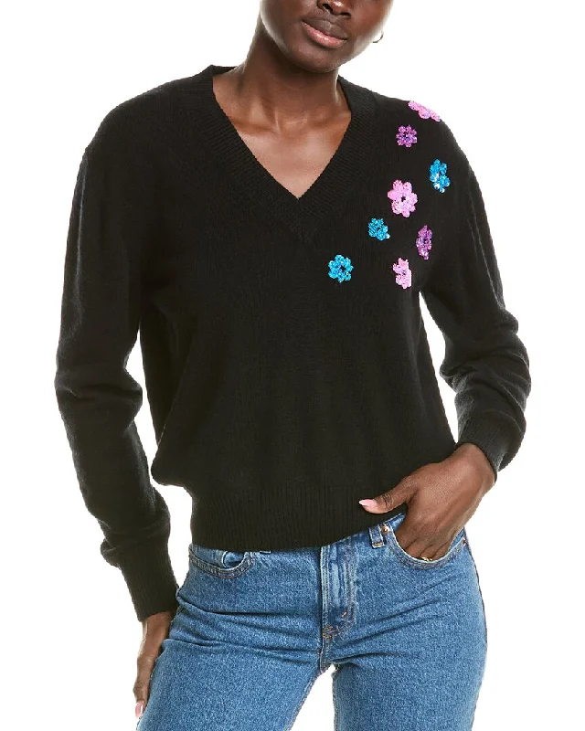 Brodie Cashmere Wool & Cashmere-Blend Sequin Floral V Neck Jumper Long Sweater Short Sweater Cropped Sweater Brodie Cashmere Wool & Cashmere-Blend Sequin Floral V Neck Jumper Long Sweater Short Sweater Cropped Sweater