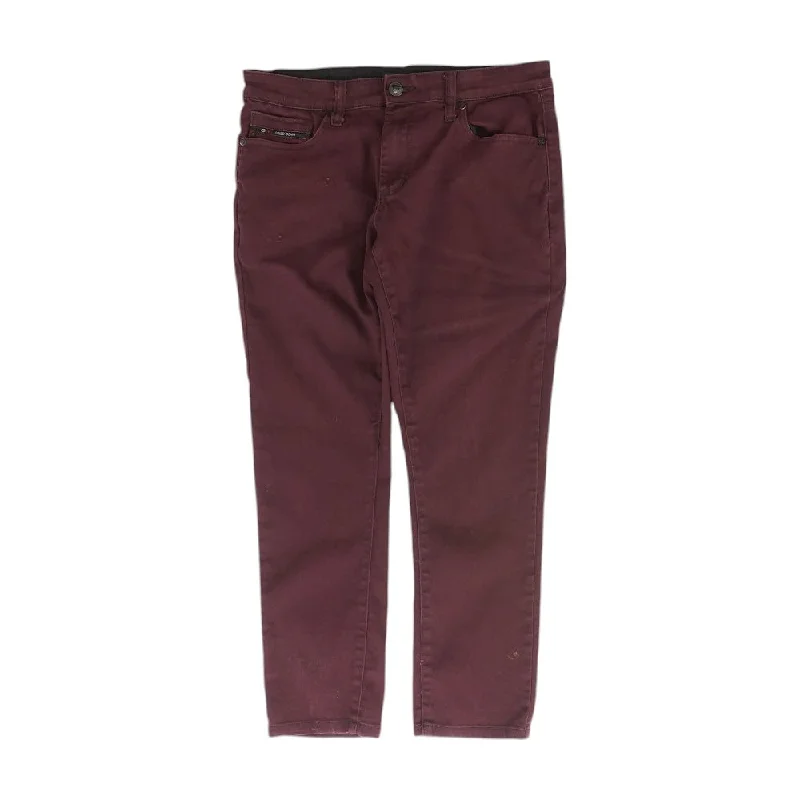 Burgundy Solid Slim Jeans Stylish Paperbag Waist Denim