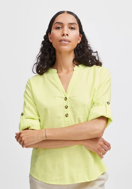 B.Young Falakka V-Neck Linen Blouse, Suny Lime Oversized Silk Blouse