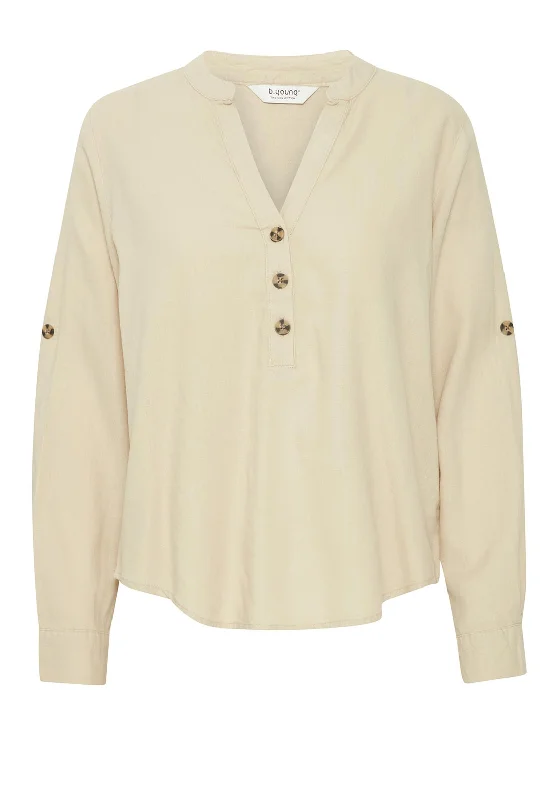 B.Young Falakka V-Neck Linen Blouse, Humus Embroidered Floral Blouse